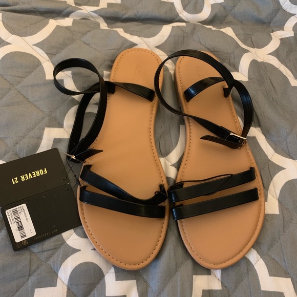 Forever 21 Black Strappy Sandals - Picture 1 of 4